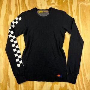 Aviator Nation Thermal Long Sleeve Shirt – Black Checkerboard Sleeve–Women’s XS